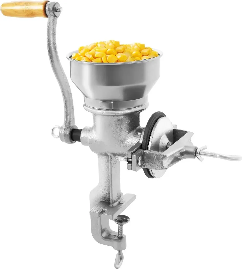 Lutz Manual Grain Mill - Hand Crank Mill - Stainless Steel - Table Clamp - Adjustable Grind Setting - For Grains, Coffee, Nuts, Spices - Capacity 0.5 kg - Inlet 9 cm - Silver