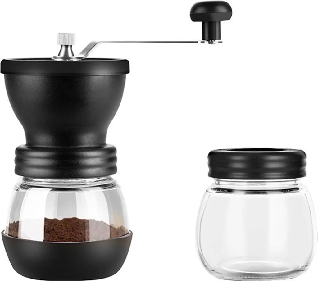 Slyrun Manual coffee grinder, ceramic burr grinder, double bearing, adjustable, glass container, portable & smooth-running, coffee bean grinder for home & travel