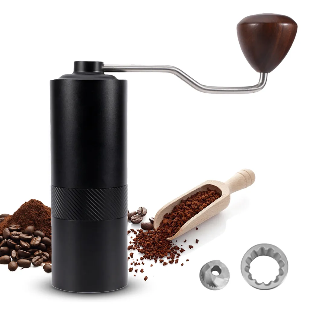 Lixada Manual coffee grinder with ergonomic wooden crank, 6-core conical burr grinder, digitally adjustable grind setting, portable coffee grinder for espresso, pour over, mocha, Turkish filter coffee