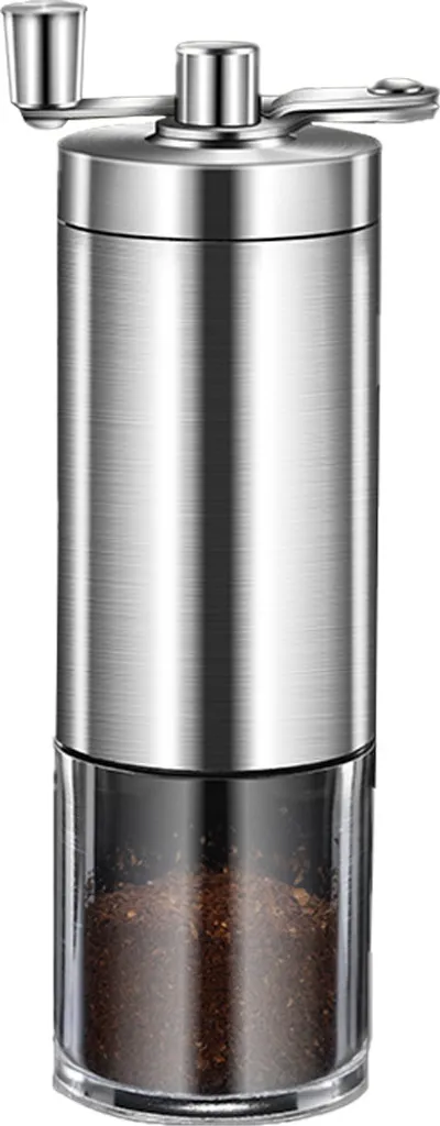 LILYPOP Manual coffee grinder with external adjustments, ceramic conical burr grinder and waterproof stainless steel housing, small portable hand coffee grinder for French press, espresso, Turkish brew, straight stainless steel coffee grinder