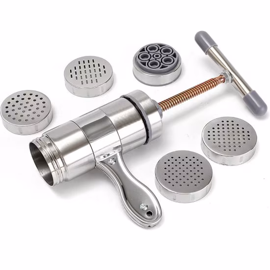 Manual pasta machine with 5 different pasta shapes
