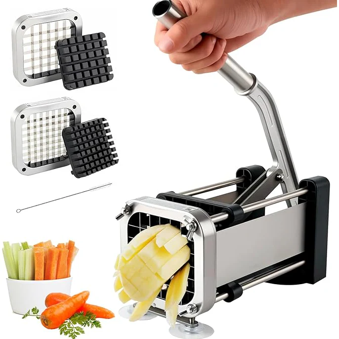 Manual professional potato and vegetable cutter with 2 cutting blades