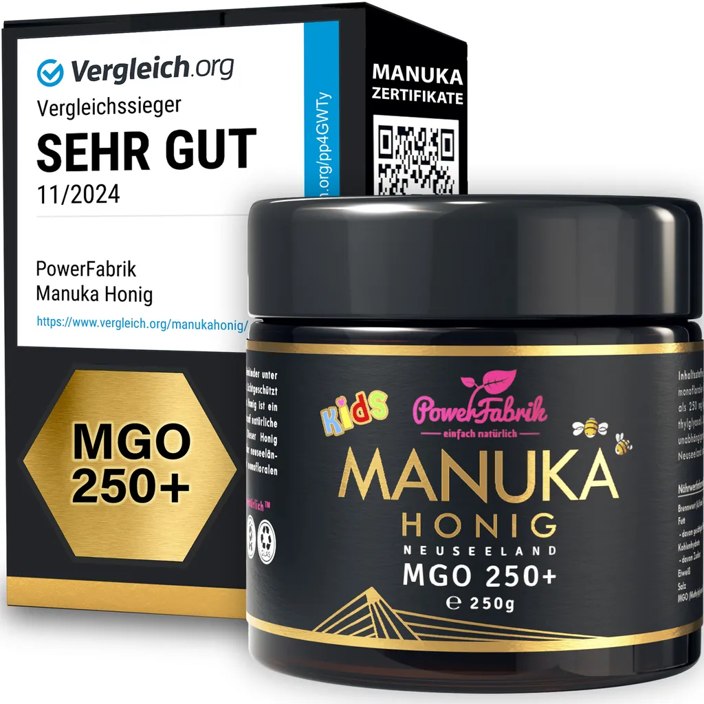 PowerFabrik simply natural Manuka Honey Kids | MGO 250+ | 250g | HALAL | The ORIGINAL from NEW ZEALAND | Manuka Kids | PURE, RAW & | 100% natural | PowerFabrik