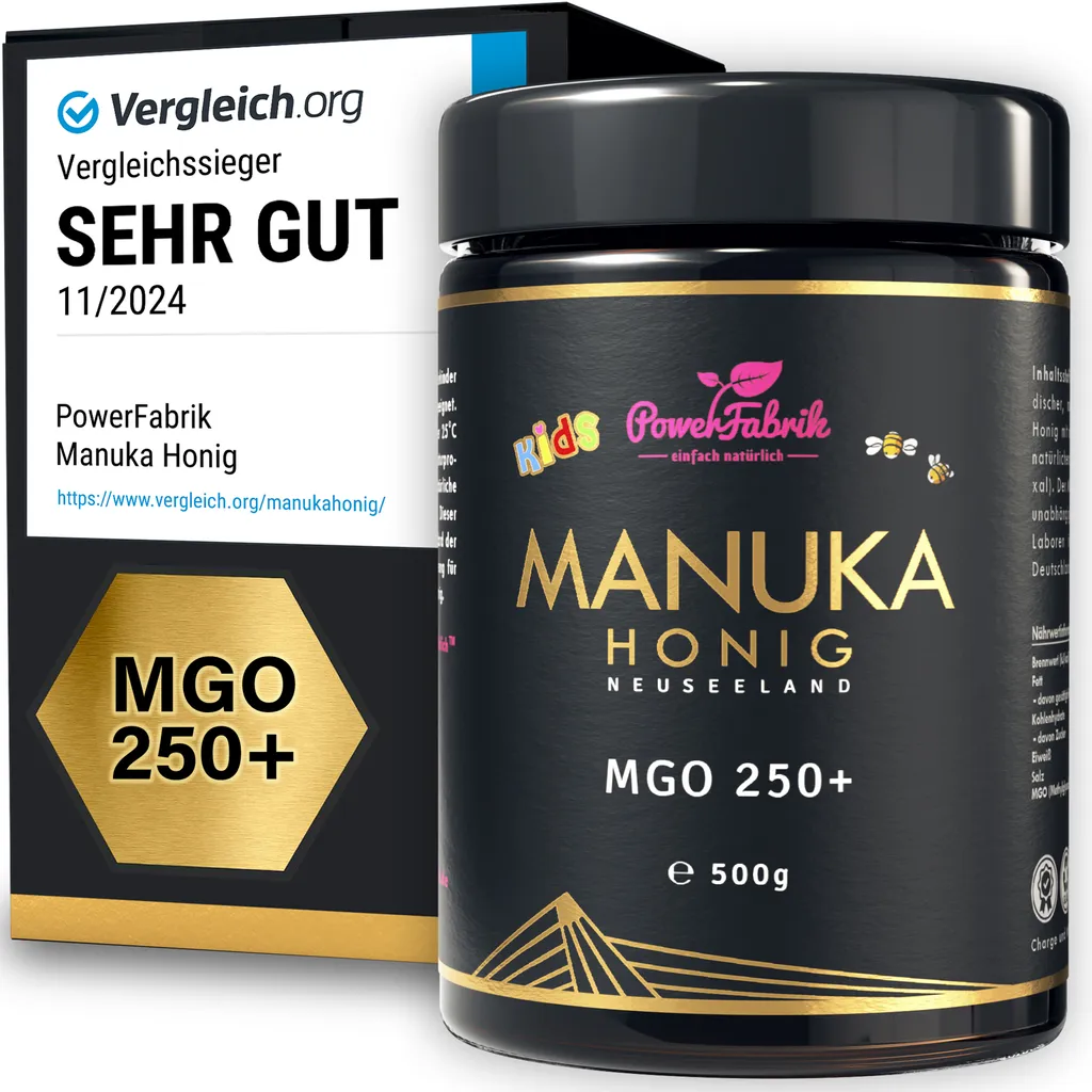 PowerFabrik simply natural Manuka Honey Kids | MGO 250+ | 500g | HALAL | The ORIGINAL from NEW ZEALAND | Manuka Kids | PURE, RAW & | 100% natural | PowerFabrik