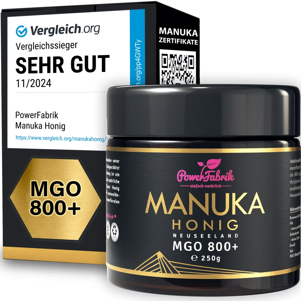 PowerFabrik simply natural Manuka Honey | MGO 800+ | 250g | HALAL | The ORIGINAL from NEW ZEALAND | PURE & RAW | 100% natural | PowerFabrik