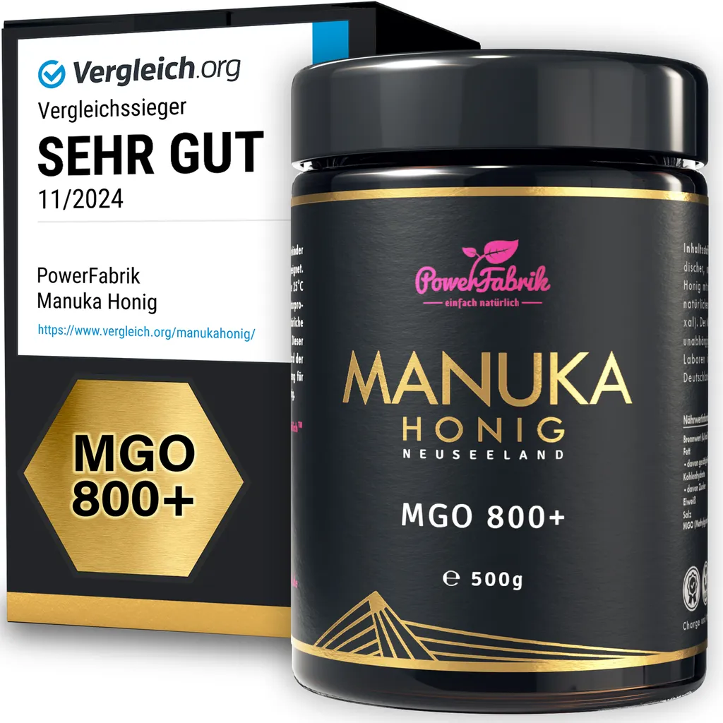 PowerFabrik simply natural Manuka Honey | MGO 800+ | 500 g | HALAL | The ORIGINAL from NEW ZEALAND | IN A JAR | 100% natural | PowerFabrik