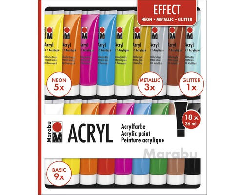 Marabu acrylic paint set EFFECTS, 18 x 36ml