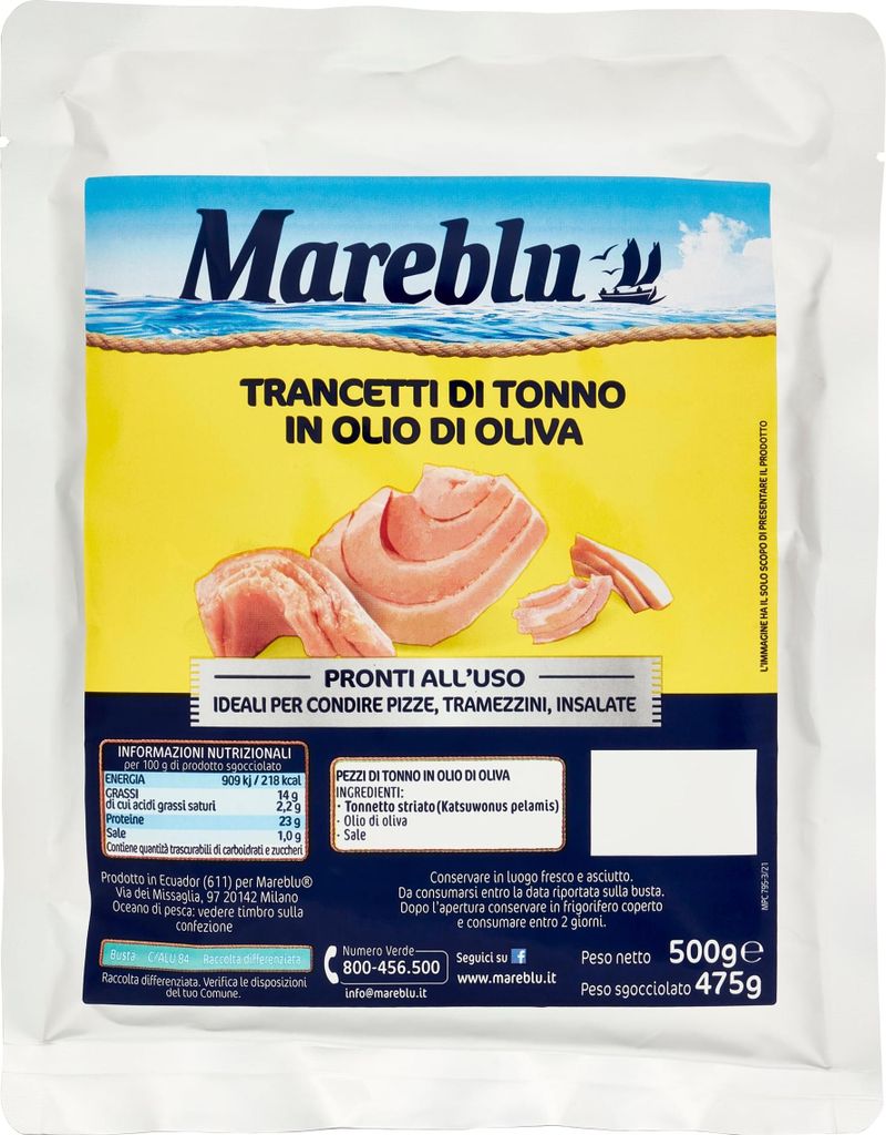 Italian Gourmet E.R. Mareblu Tuna Slices in Olive Oil 500g Bag 500g