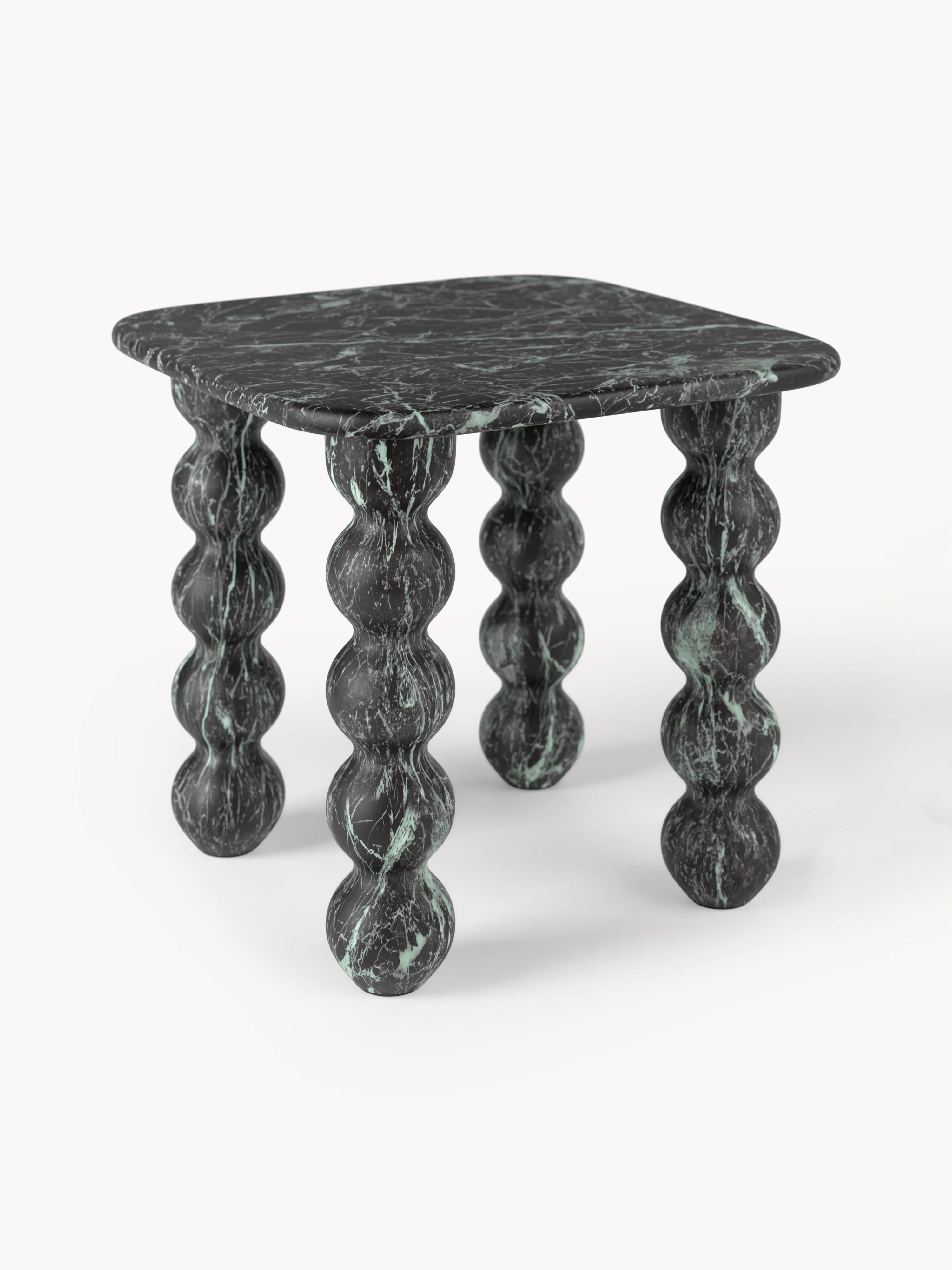 Westwing Collection Lyndi marble side table, Black, green marbled