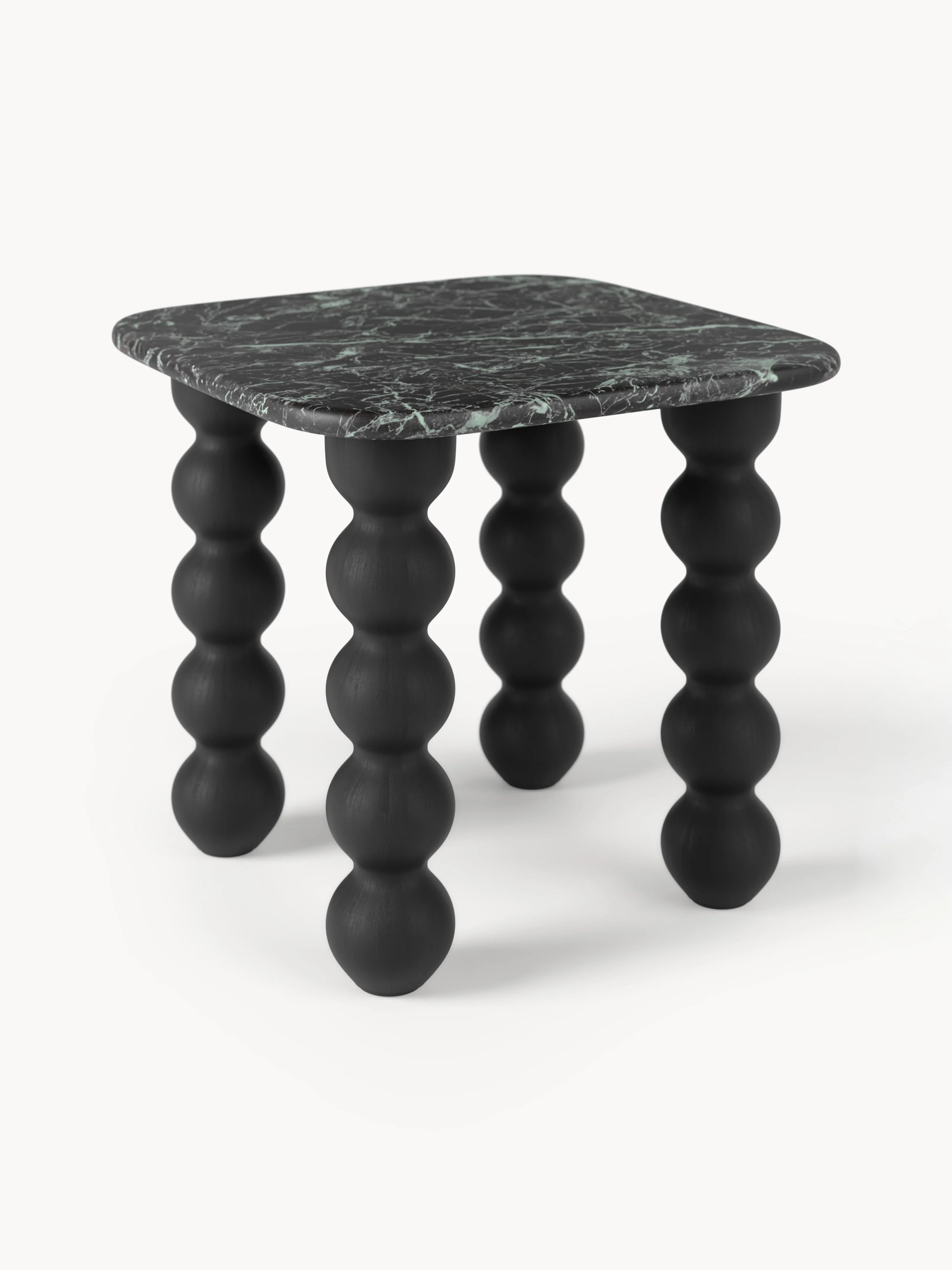 Westwing Collection Lyndi marble side table with oak legs, Black, green marbled