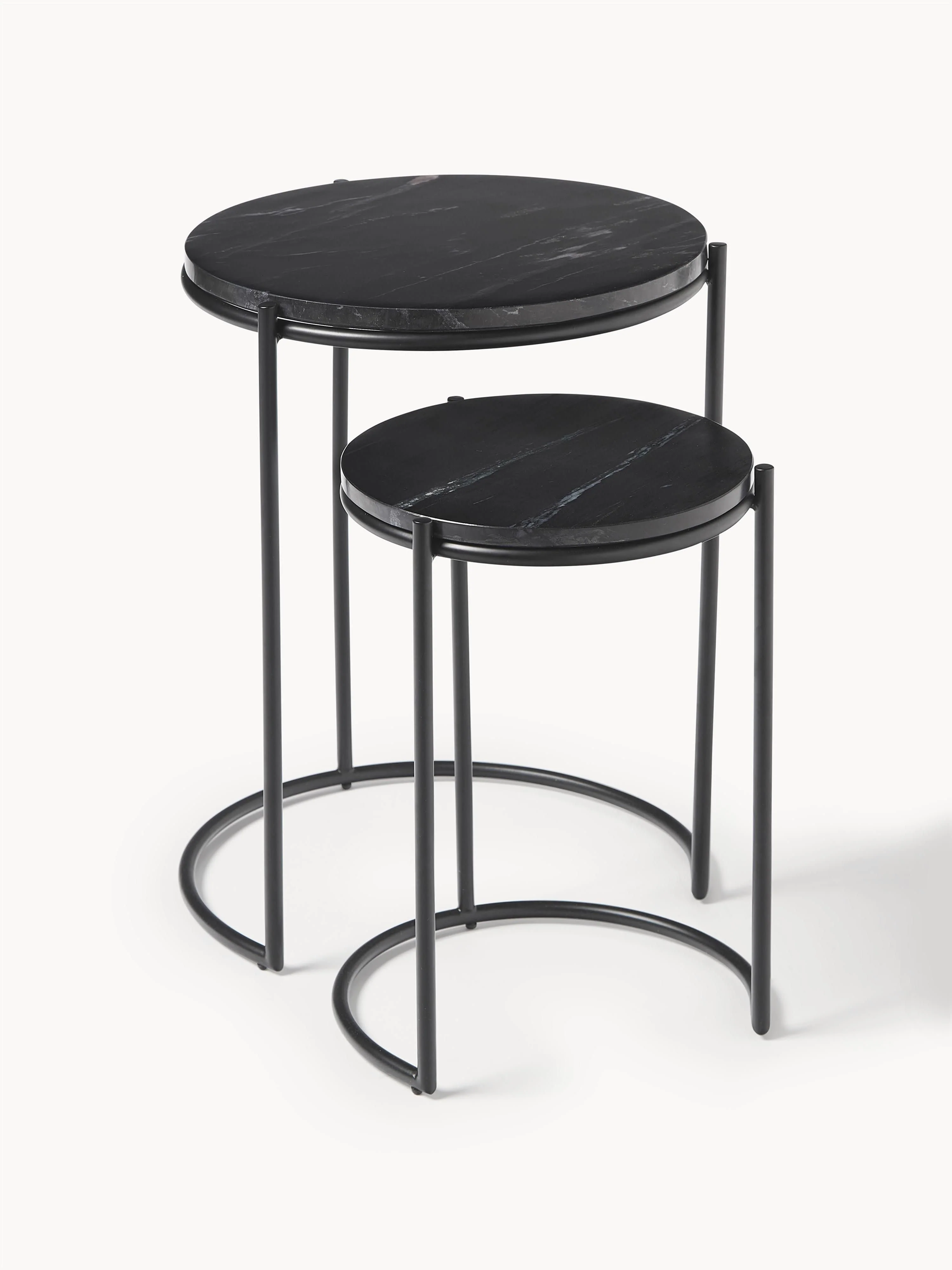 Westwing Collection Ella marble side tables, set of 2, Black, marbled, black