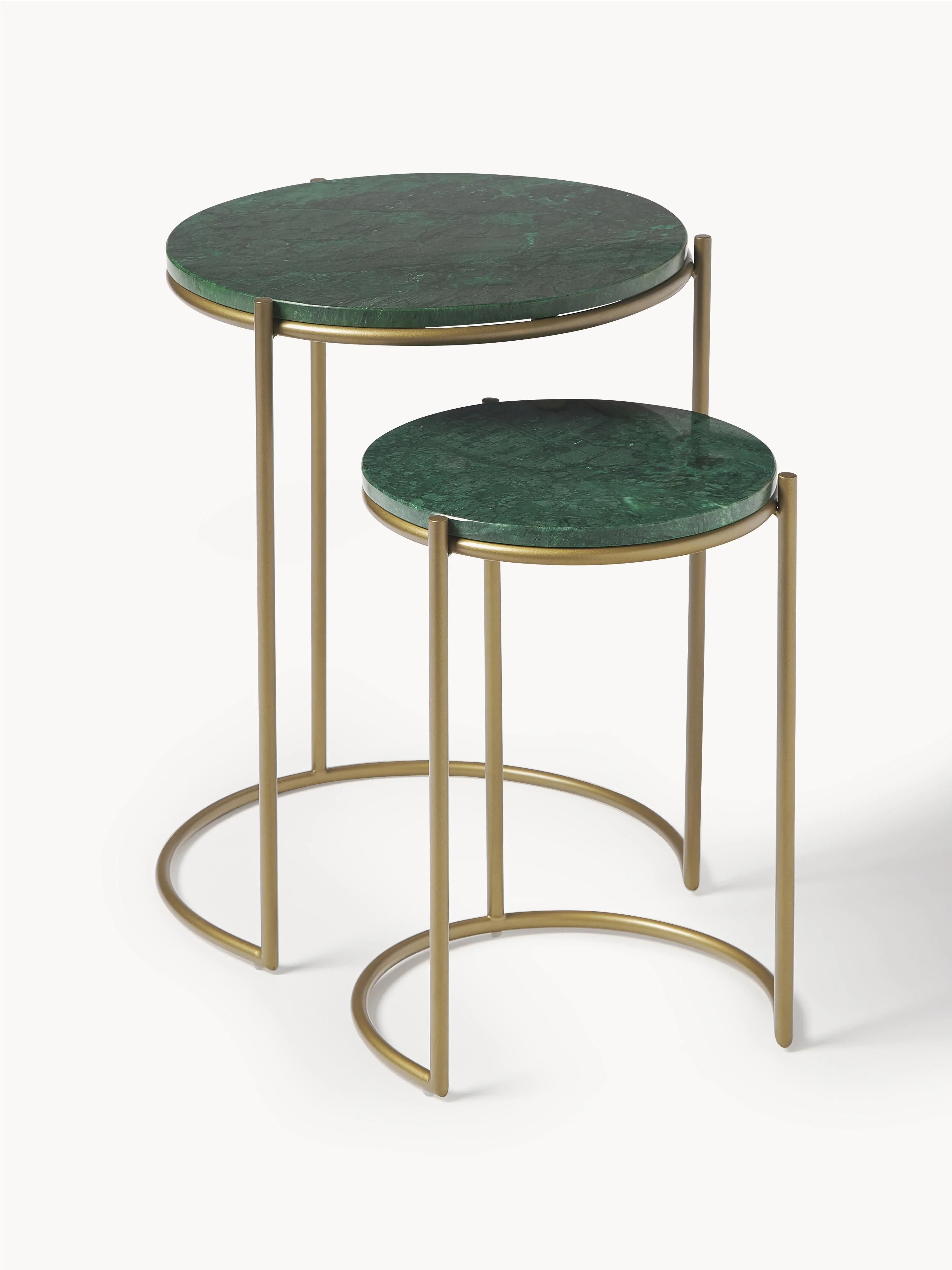 Westwing Collection Ella marble side tables, set of 2, Green, marbled, gold-colored