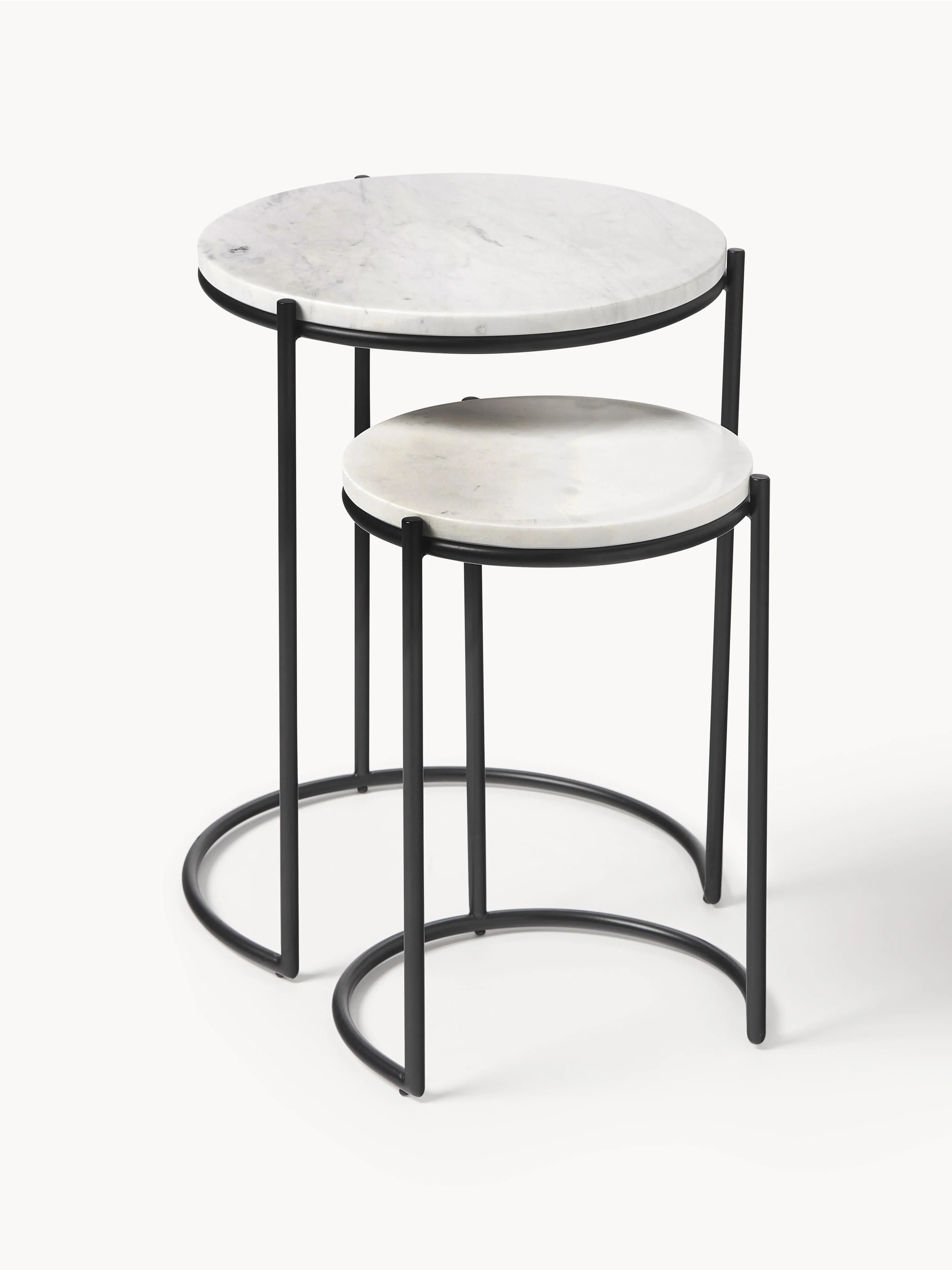 Westwing Collection Ella marble side tables, set of 2, White, marbled, black