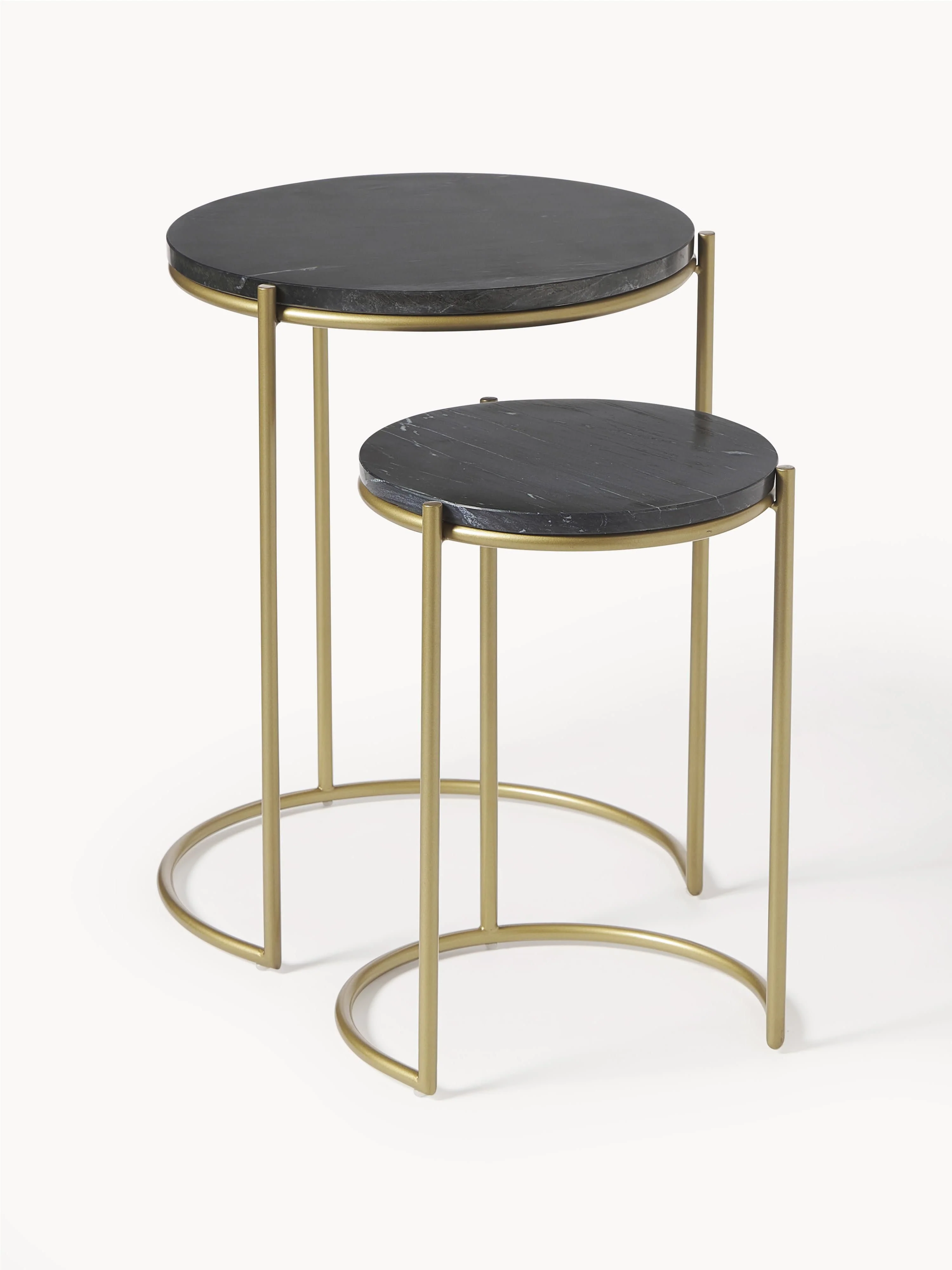 Westwing Collection Ella marble side tables, set of 2, Black, marbled, gold-colored