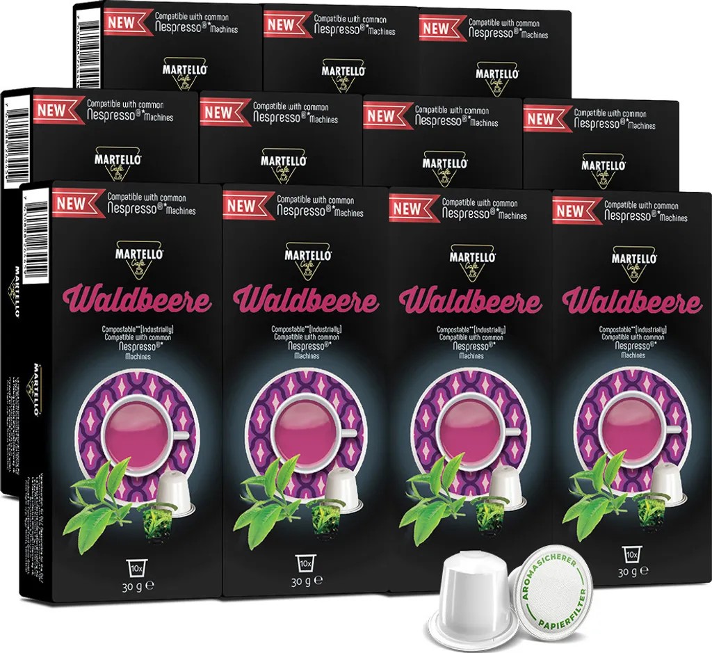MARTELLO Cafe MARTELLO WILD BERRY Tea Capsules - ONLY COMPATIBLE WITH NESPRESSO®* MACHINES - Fresh, aromatic leaves - 110 Capsules (11 x 10)