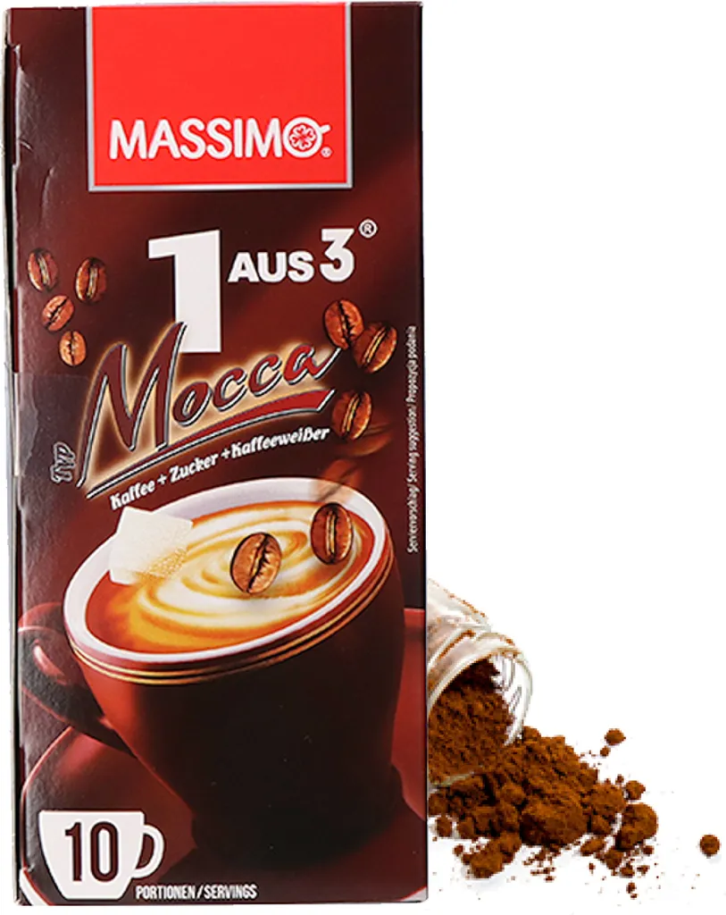 TSI Consumer Goods Massimo 1 of 3 Mocca Instant Coffee, 16 boxes x 10 sticks of 18g each, instant coffee, drink powder with instant coffee beans, sugar and coffee creamer