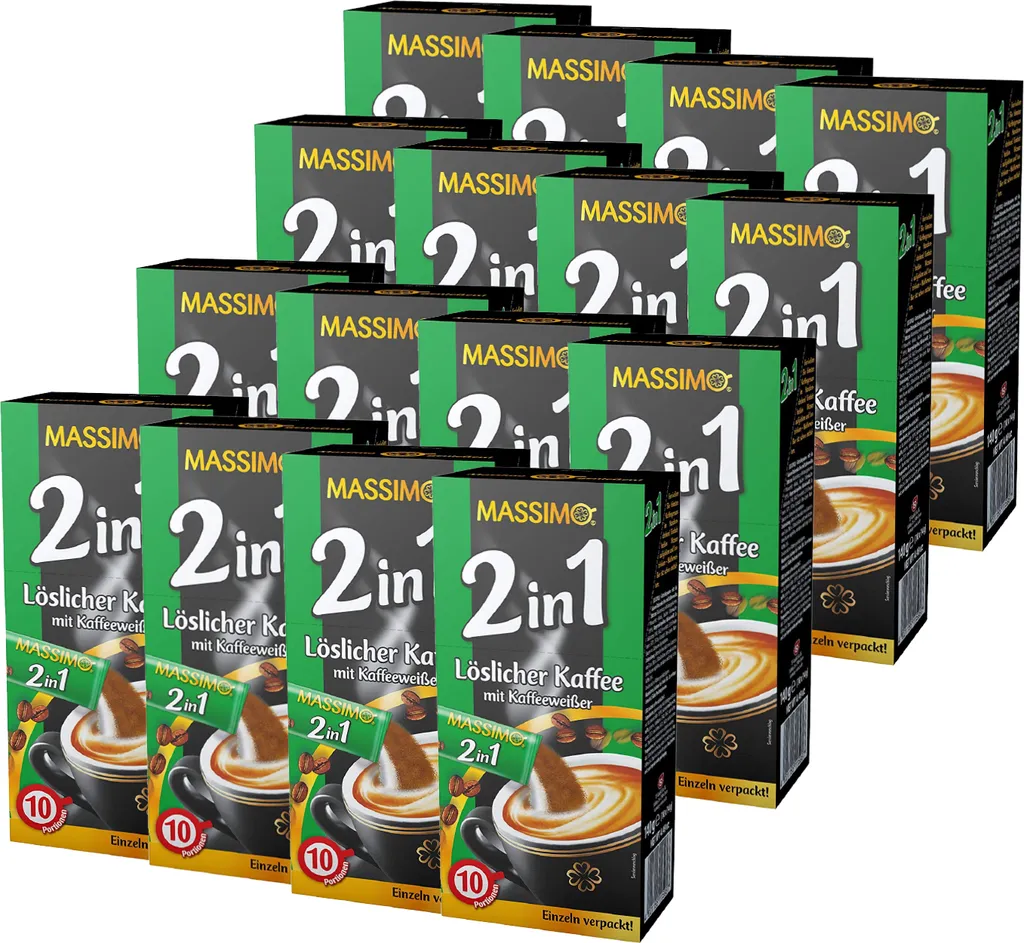 TSI Consumer Goods MASSIMO 2-in-1 Instant Coffee with Coffee Whitener Bulk Pack 16-pack x 10 sticks of 14g each