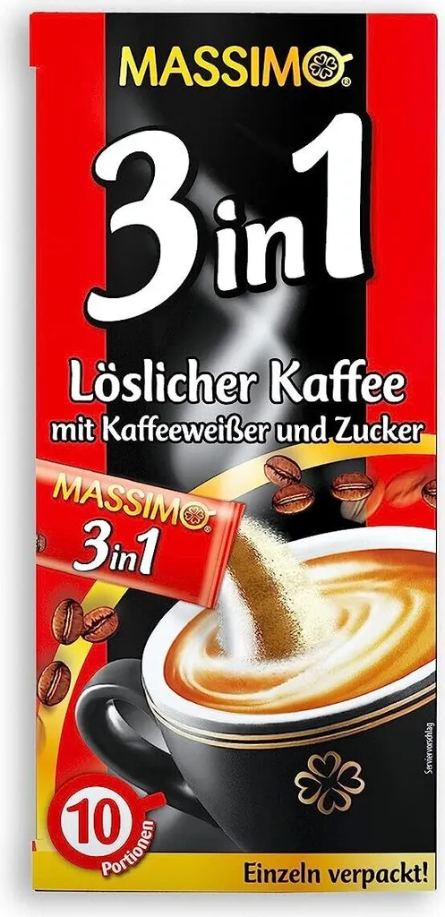 TSI Consumer Goods MASSIMO 3in1 Instant Coffee with Whitener Sugar 10 Sticks x 18g Coffee Stick