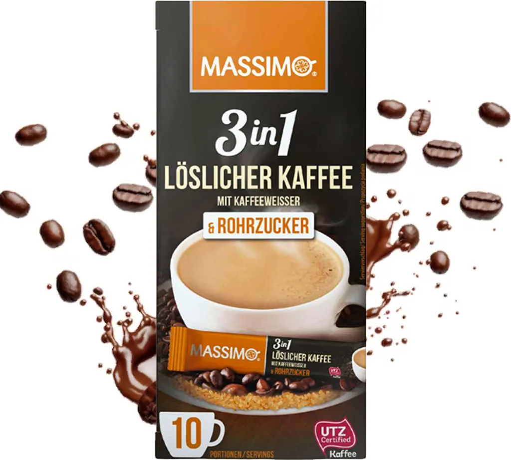 TSI Consumer Goods MASSIMO 3-in-1 Instant Coffee with Whitener & Cane Sugar 170g / 10 Sticks Instant Coffee