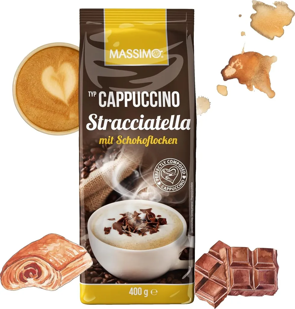TSI Consumer Goods MASSIMO Cappuccino Stracciatella with chocolate flakes 400g with instant coffee beans and milk chocolate flakes