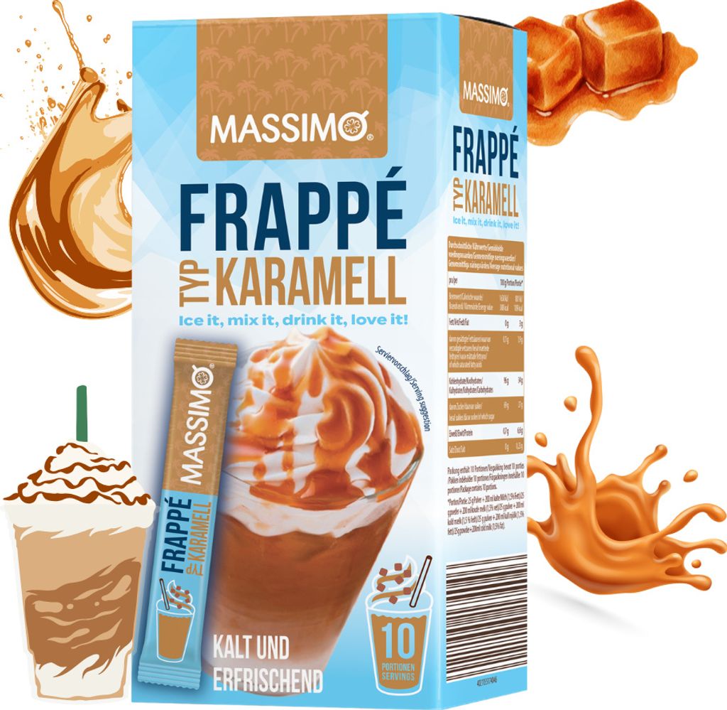 TSI Consumer Goods MASSIMO Frappé Caramel 250g (10 sticks of 25g each) Instant drink powder with instant coffee, caffeinated, quick preparation