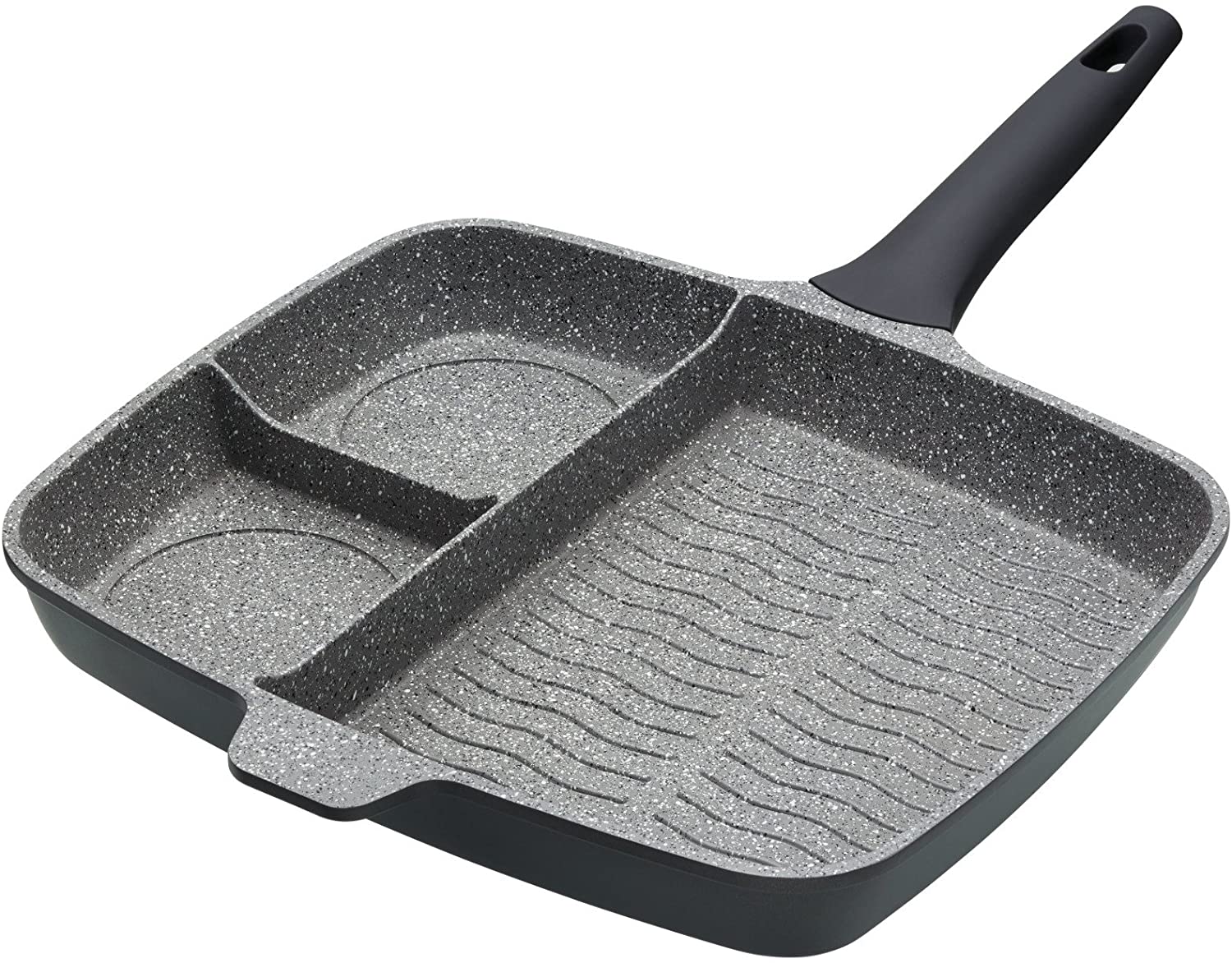 KitchenCraft MasterClass Cast Aluminium Non-Stick Coating 3-in-1 Multi-Purpose Grill Pan, All-in-One, with Stainless Steel Base and 3 Section Grill Areas