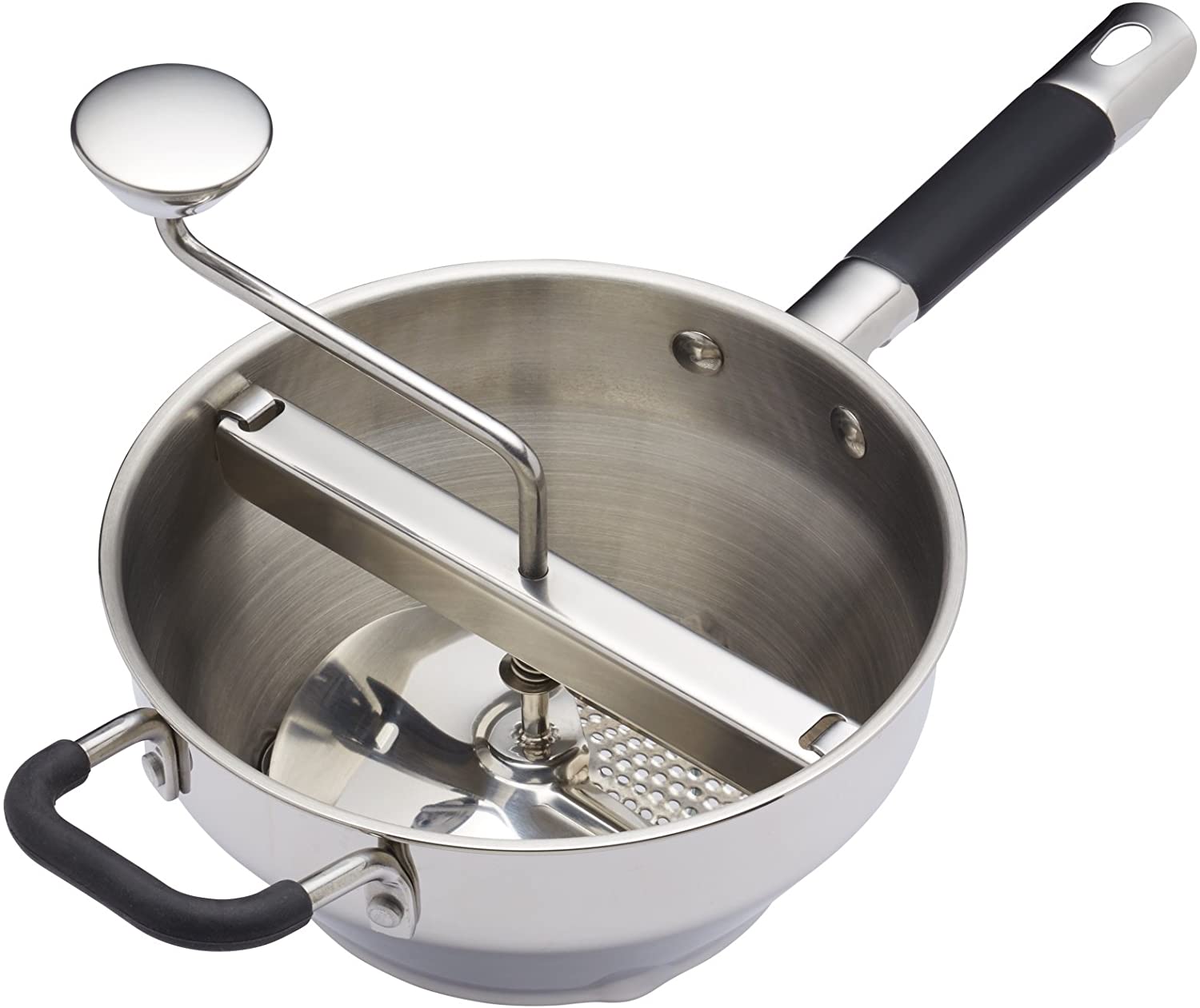 KitchenCraft MasterClass High Performance Grinder without Electricity, Food Grinder and Pureemaker, Hand Mixer, Potato Masher, Baby Food and Sauce Maker, 43.5 x 21 x 19.5 cm - Silver Stainless Steel