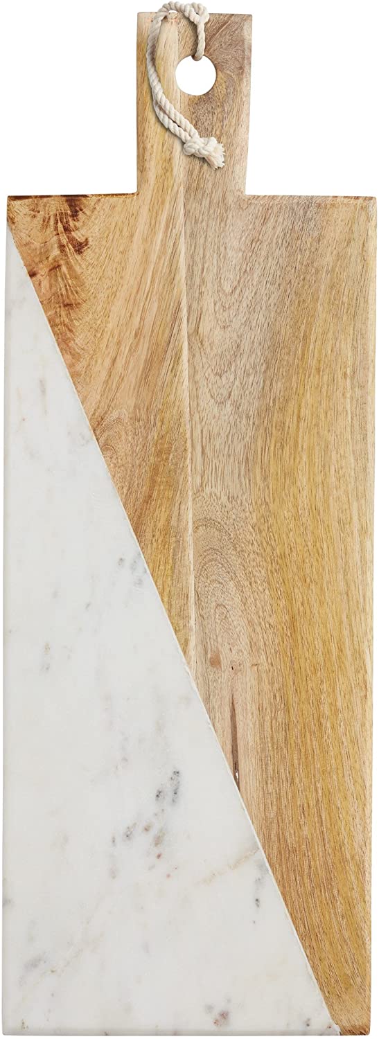 KitchenCraft Master Class Marble / Wooden Serving Paddle Board, 18 x 49.5 cm (7\" x 19.5\")