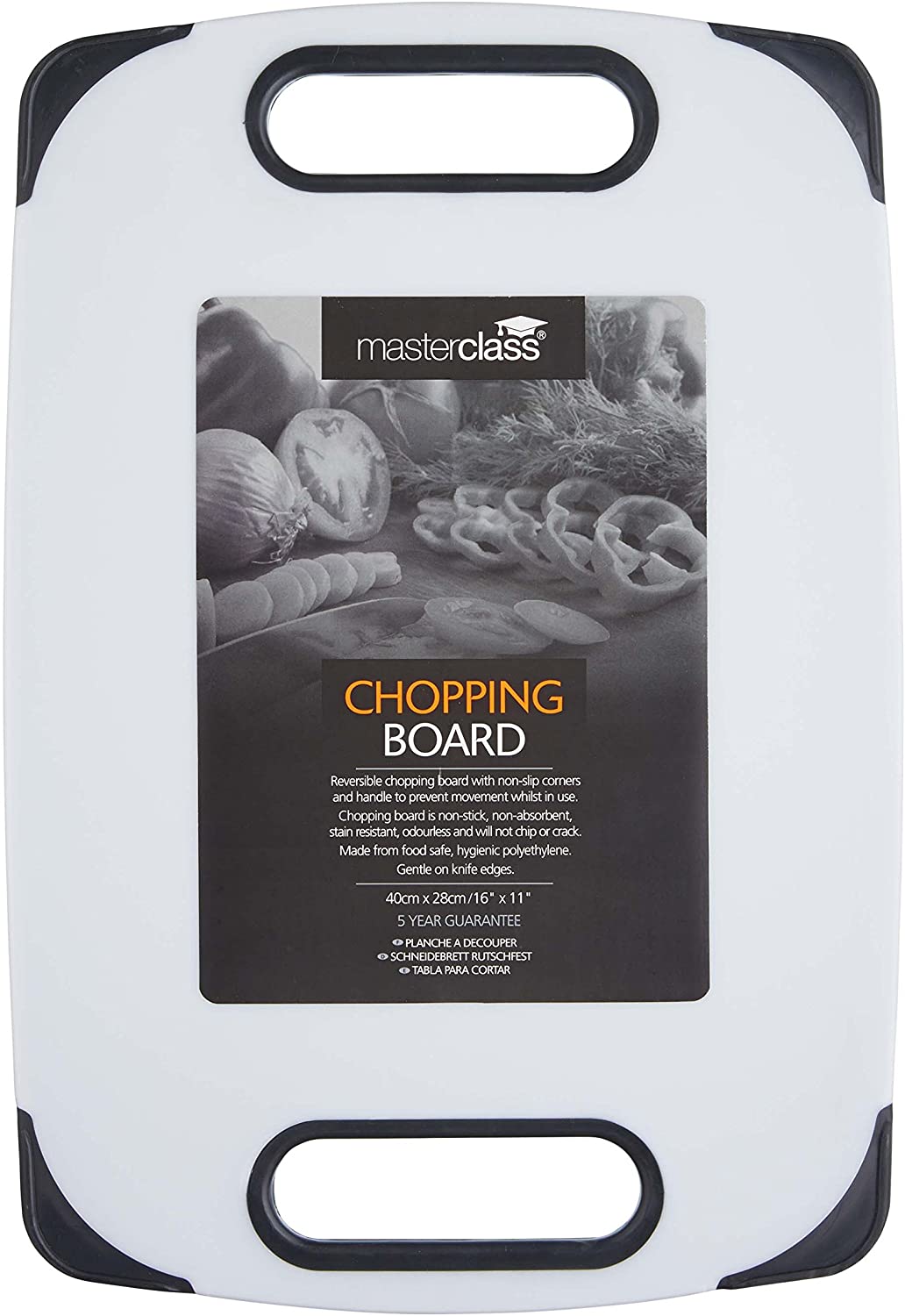 KitchenCraft Master Class Non-Slip Plastic Chopping Board With Handle, 40 x 28 cm - White