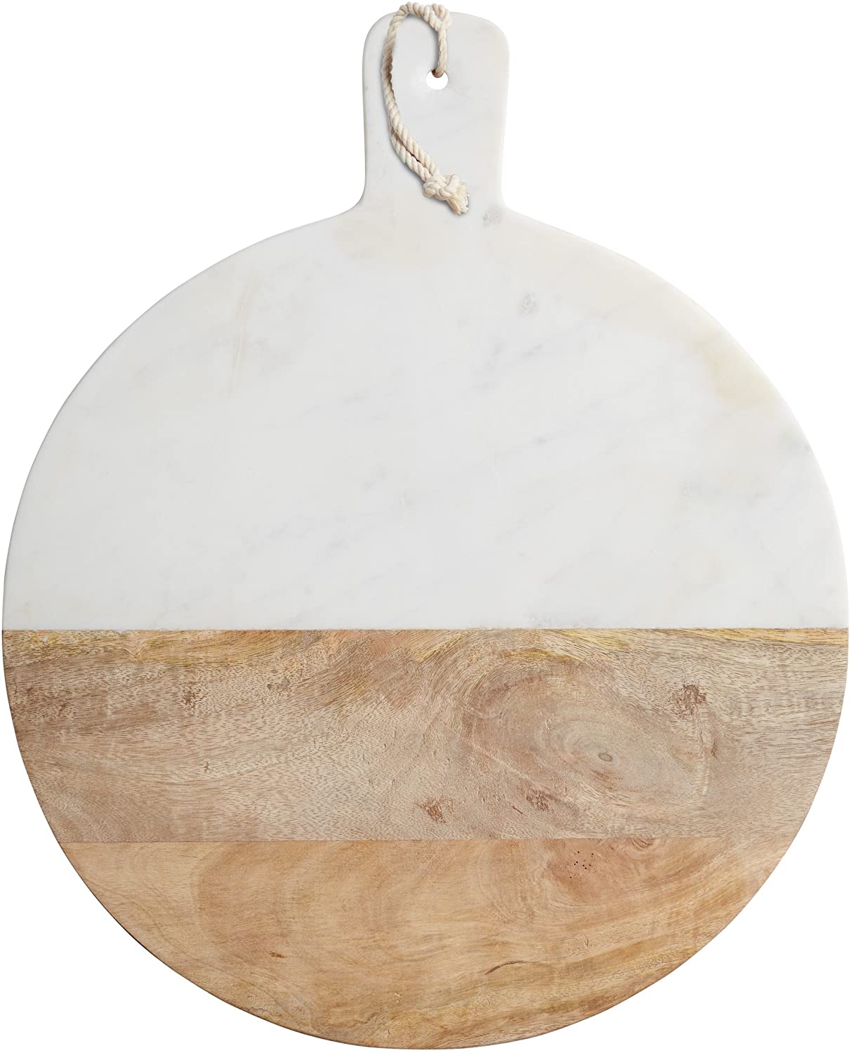KitchenCraft Master Class Round Marble / Wooden Serving Paddle Board, 40.5 x 50 cm (16\" x 19.5\")