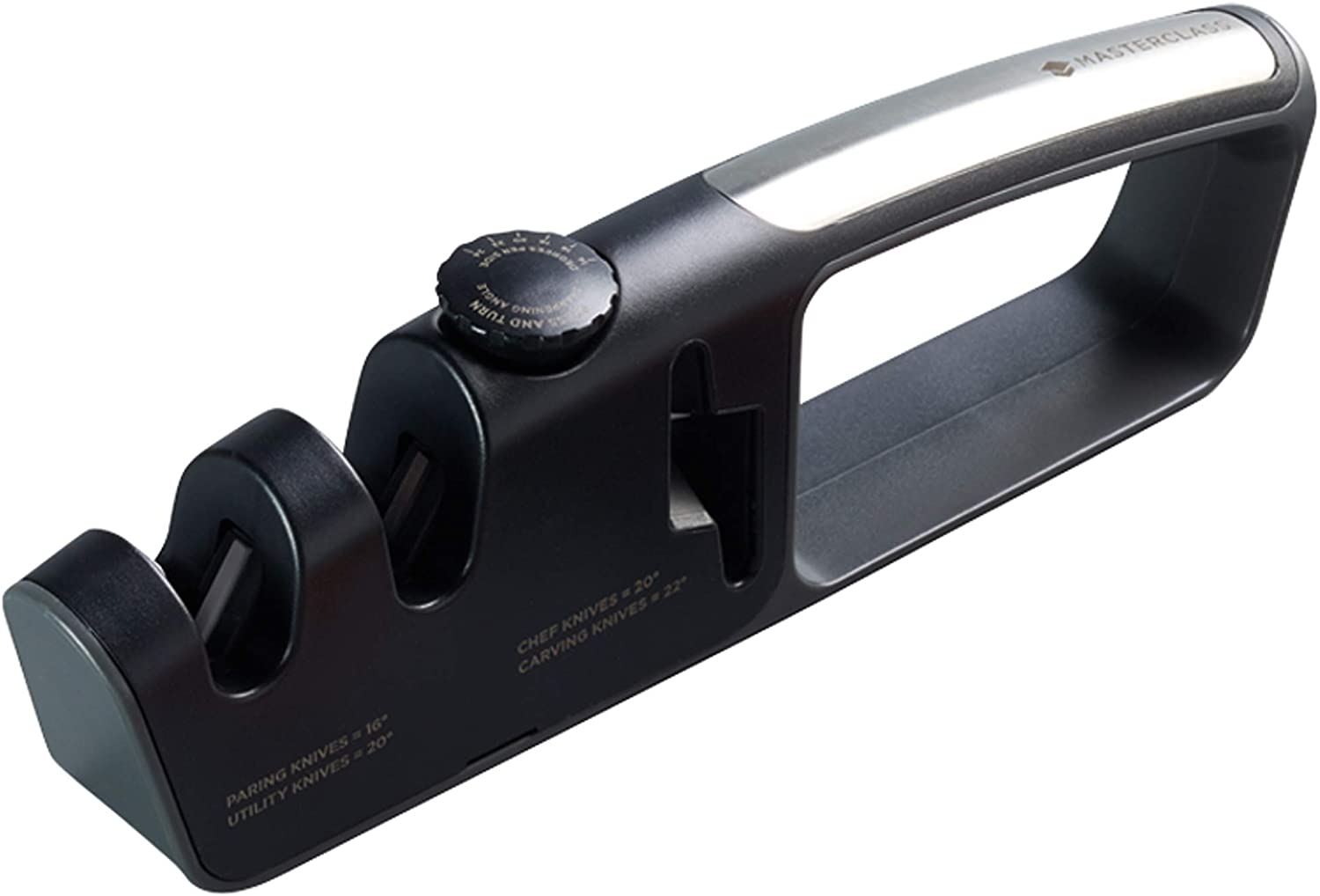 KitchenCraft MasterClass 3-in-1 Adjustable Kitchen Knife Sharpener with Scissor Blade in Gift Box, Black, 25 x 4 x 8 cm