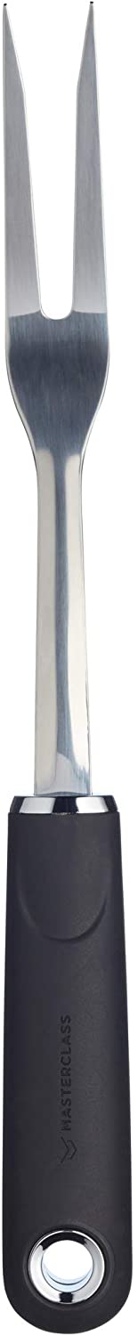 KitchenCraft MasterClass MCSGNWSSF Soft Grip Stainless Steel Carving Fork, Black