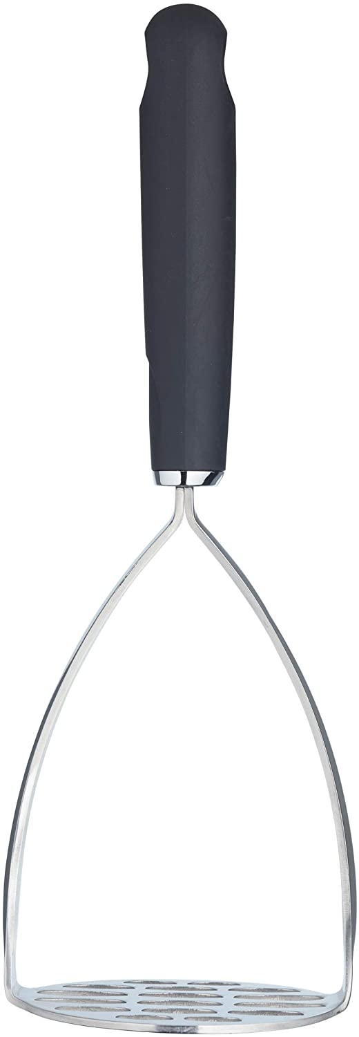 KitchenCraft MasterClass MCSGNWSSM Soft Grip Stainless Steel Potato Masher, Black