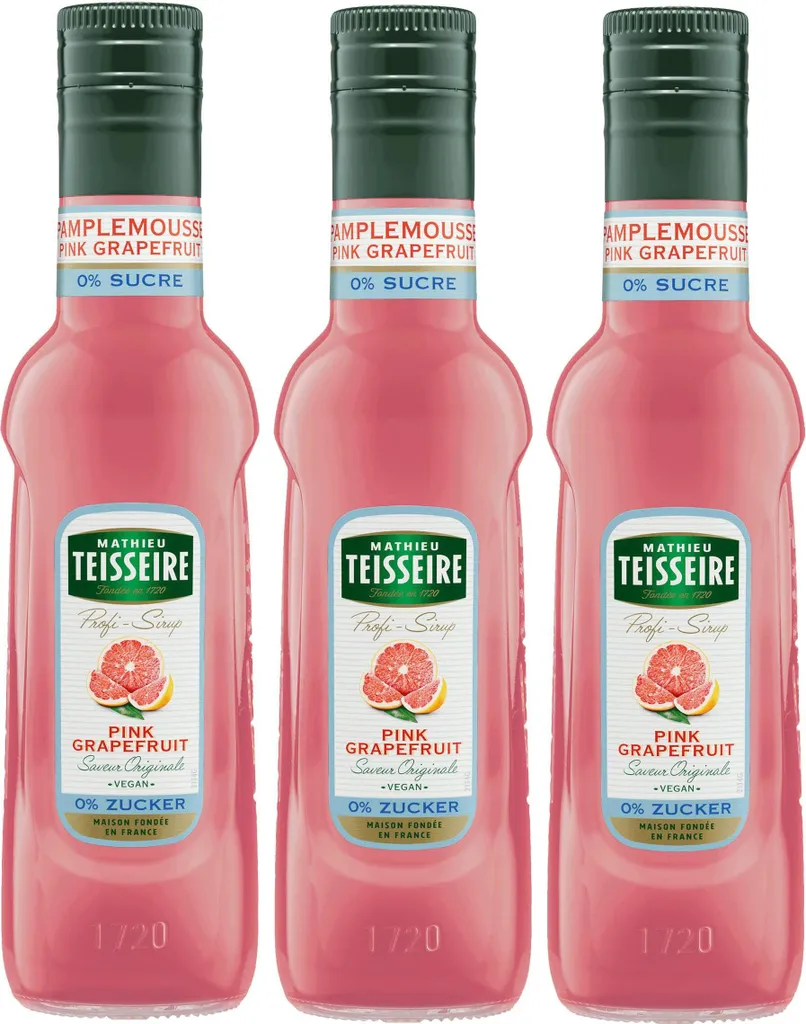 Mathieu Teisseire Drinks Syrup Pink Grapefruit 0% Sugar 0.25L (Pack of 3) 250 ml