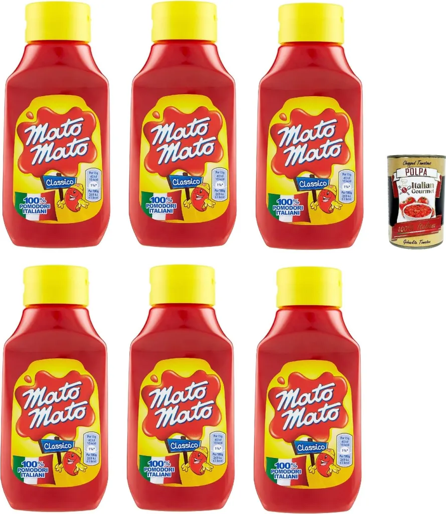 Kraft Heinz Mato Mato Classico Ketchup, Tomato Ketchup with 100% Italian tomatoes, 6 x 390g Tomato Ketchup (fruity, tomatoey taste) + Italian gourmet polpa 400g