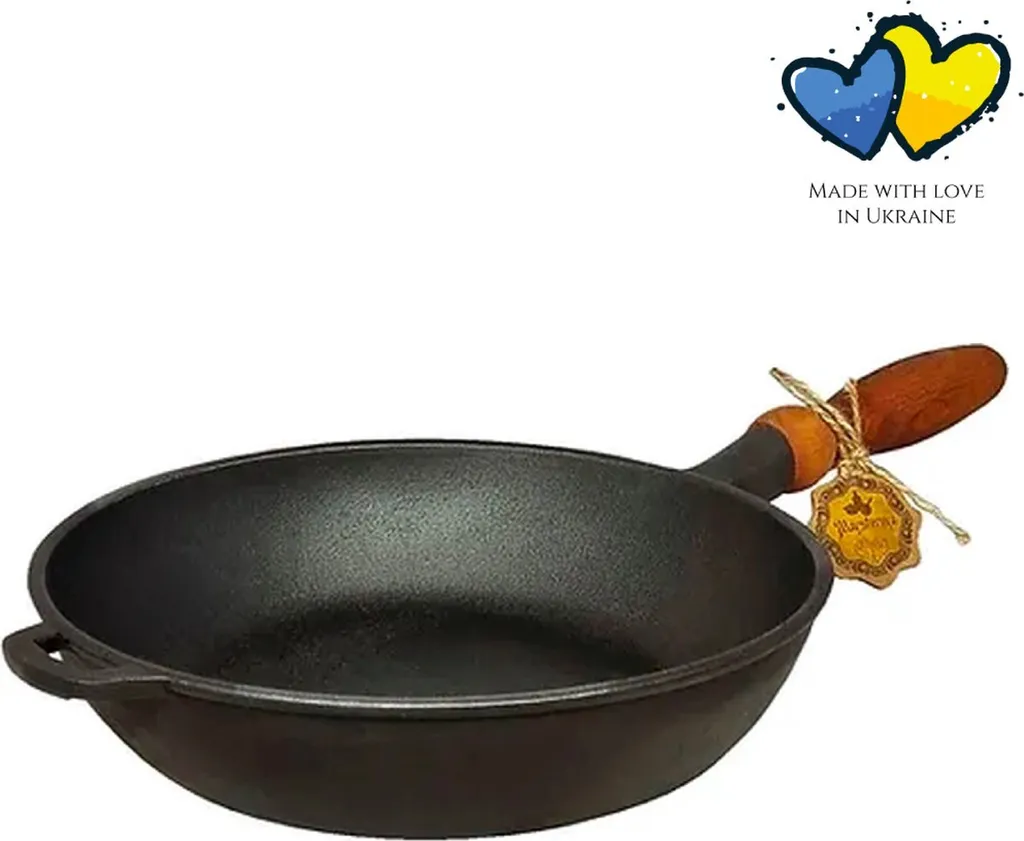 MAYSTERNYA Cast Iron Frying Pan – ø 26 x 6 cm – Wooden Handle – Pan for All Heat Sources – Pans – Grill Pans – Pan Set – Black