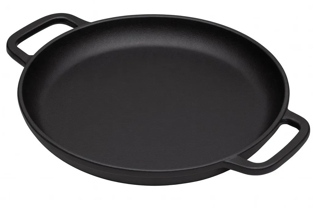 MAYSTERNYA Cast Iron Grill Pan - ø 34 x 4 cm - BBQ Accessory - Outdoor Kitchen - BBQ - Roasting - Oven Dish - BBQ Gift - Gift - Black