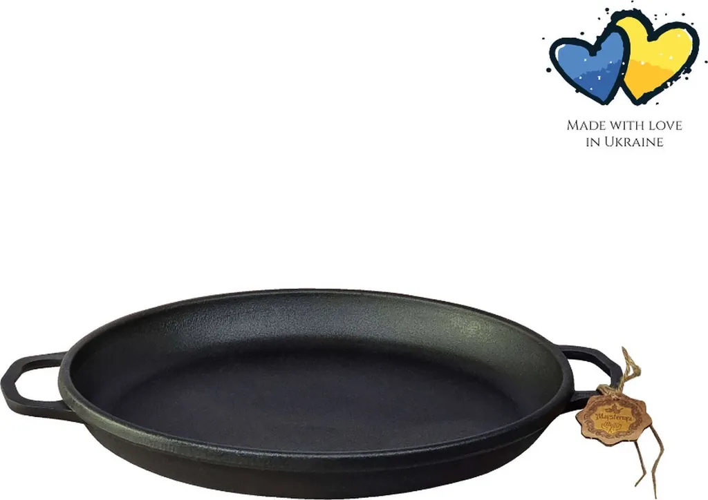 MAYSTERNYA Cast Iron Paella Pan - ø 40 x 4 cm - Induction Compatible - Paella Pan - Cooking over an Open Fire - Round BBQ Plate - Black