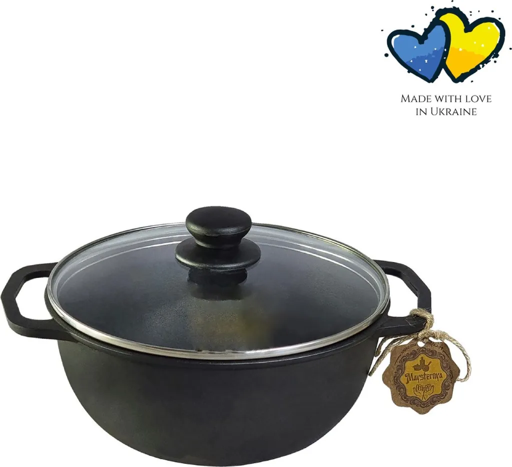 MAYSTERNYA Cast Iron Roaster - 2 Liters - Suitable for Induction - Cast Iron Wok Pan - Cast Iron Roaster - Pots - Saucepan - Cookware Set - Black