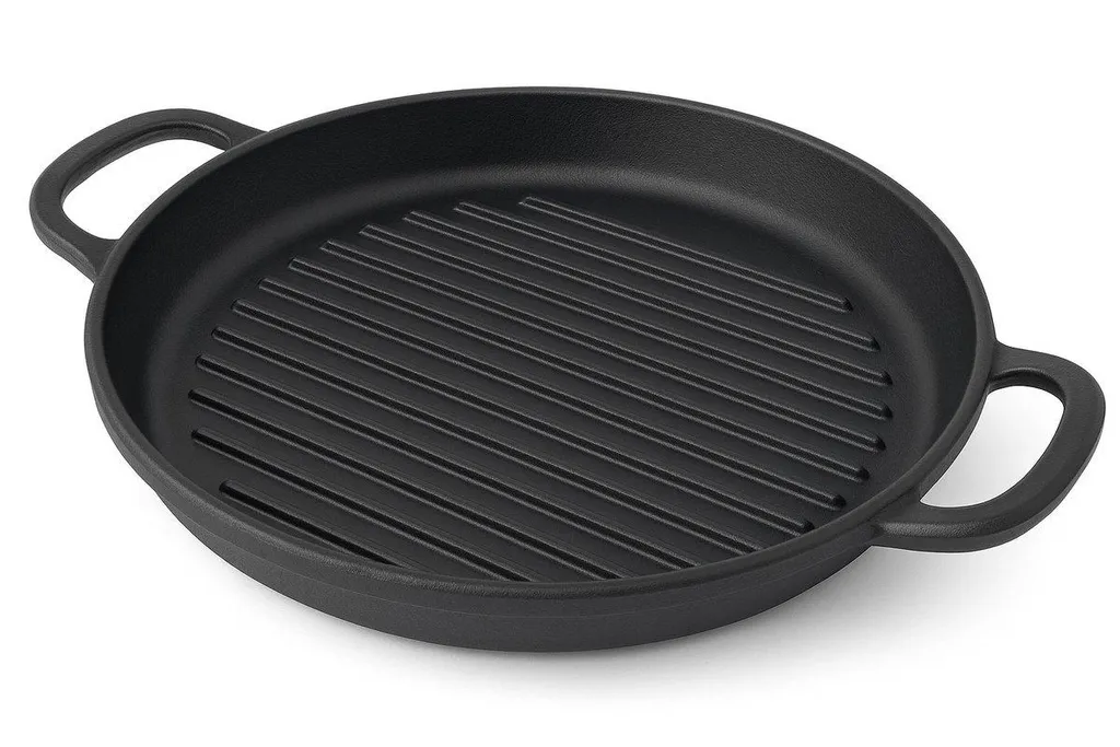 MAYSTERNYA Round Cast Iron Grill Pan - ø 34 x 4 cm - BBQ Accessory - Outdoor Kitchen - BBQ - Roasting - Grill Plate - Matte Black