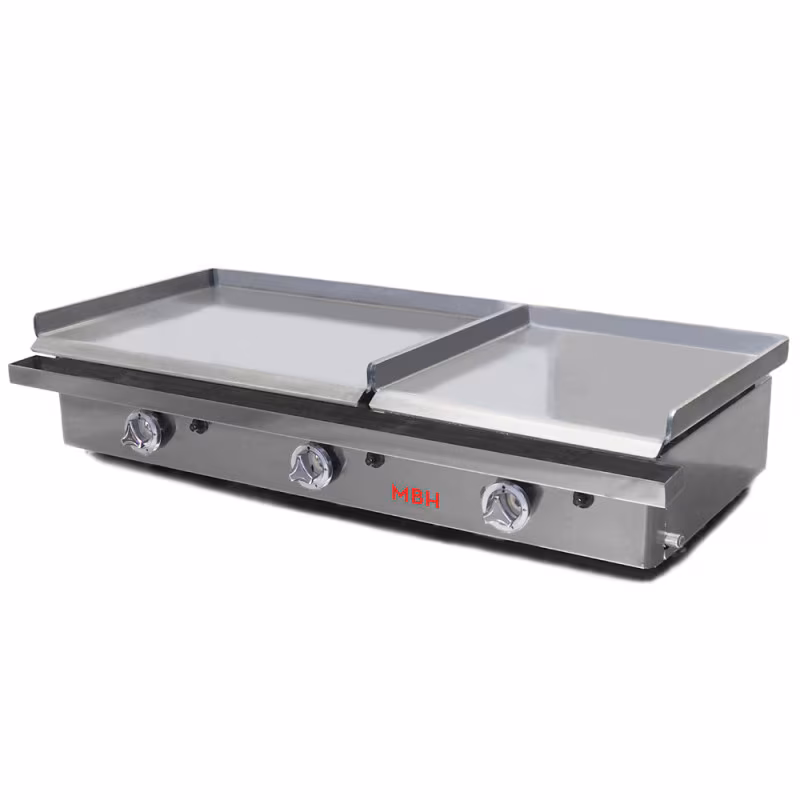 MBH - MAQUINARIA BAR HOSTELERIA MBH - Gas grill griddle 600x400+400x400 mm, economical for the catering industry. Two-zone fry top made of laminated steel for bars and restaurants.