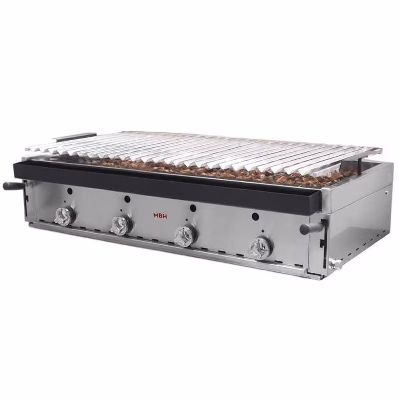 MBH - MAQUINARIA BAR HOSTELERIA MBH - Professional 120cm gas lava rock grill for the catering industry. Industrial stainless steel grill for bars and restaurants.