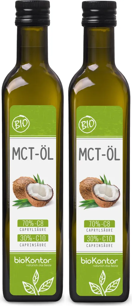 MCT oil 2x 500 ml (1000 ml) made from 100% coconut oil | 70% caprylic acid C8 and 30% capric acid C10 | purely mechanically produced - bioKontor