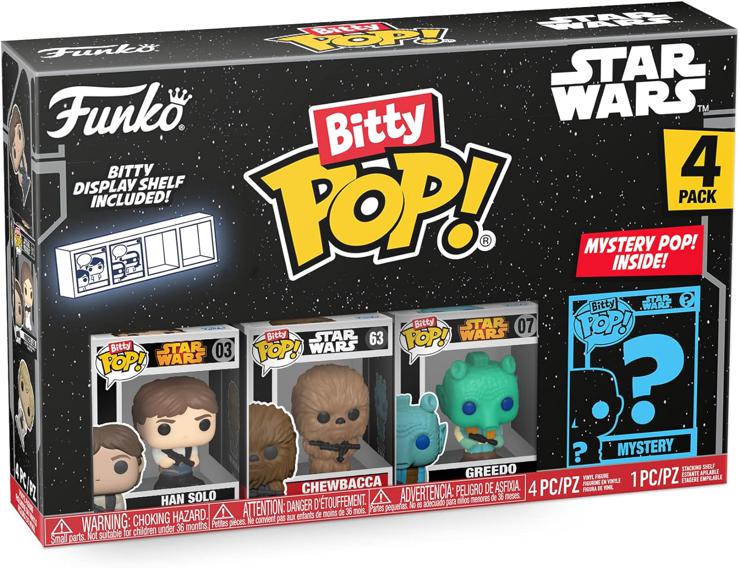 Funko Bitty Pop! Star Wars - Han Solo™, Chewbacca™, Greedo™ and a Surprise Mini Figure - 0.9 Inch (2.2 cm) Collectible Stackable Display Shelf Included - Gift Idea - Movies Fans