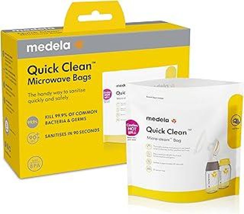 Akhan Medela Quick Clean Microwave Bags | Sterilizing microwave bags for bottles, breast pumps and parts | Eliminates 99.9% of common bacteria and germs, 5 count