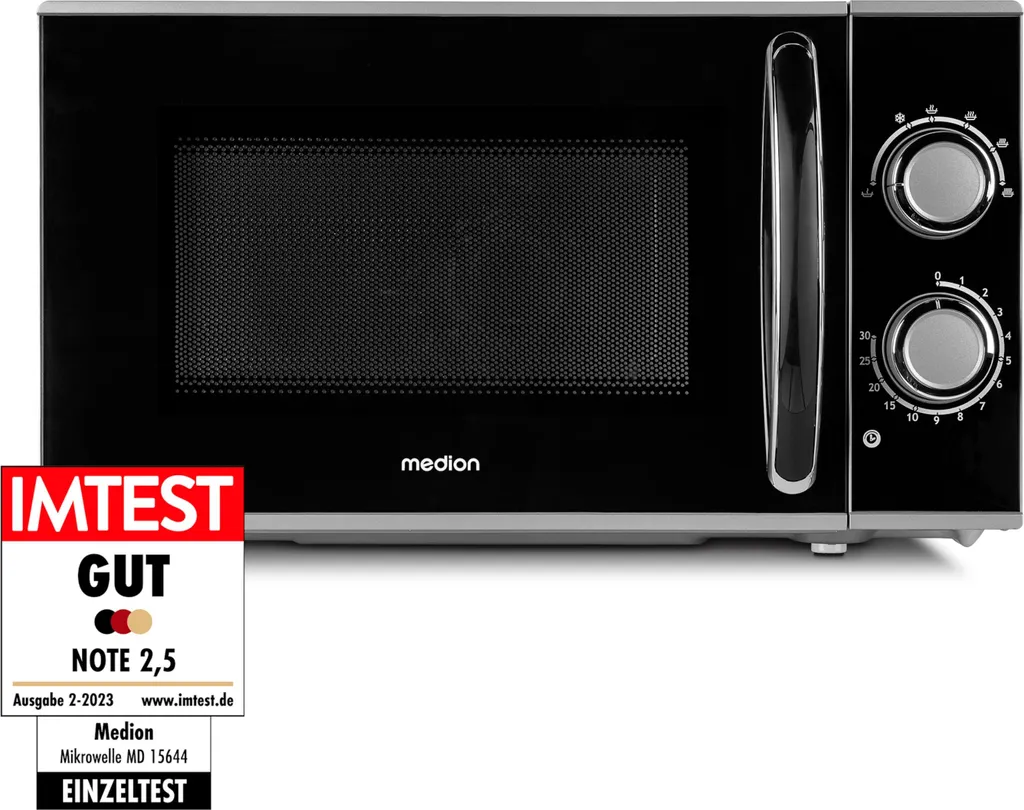 MEDION small microwave, approx. 700 watts power, approx. 17 liter capacity, 6 power levels, defrost function, MD 15644, black/silver