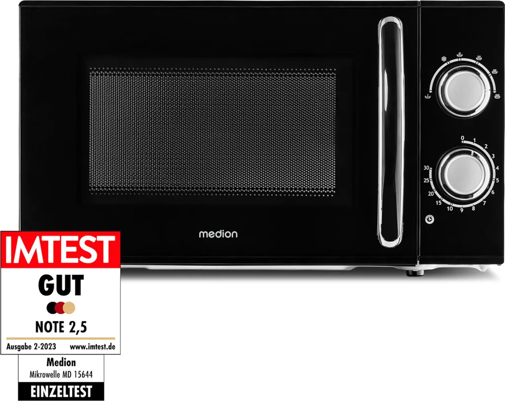 MEDION small microwave, approx. 700 watts power, approx. 17 liter capacity, 6 power levels, defrost function, MD 15644, black