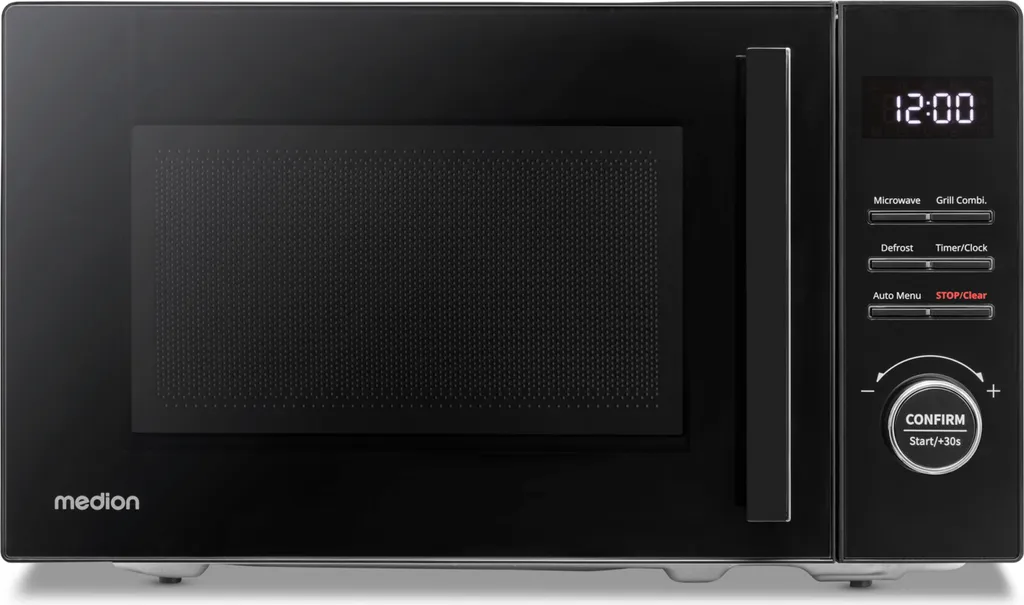 MEDION Small Microwave with Grill (20 Liters, 800 Watts, 1000 Watt Grill, 9 Automatic Programs incl. Defrost Function, 5 Power Levels, 95 Minute Timer, Turntable, MD12021) Black