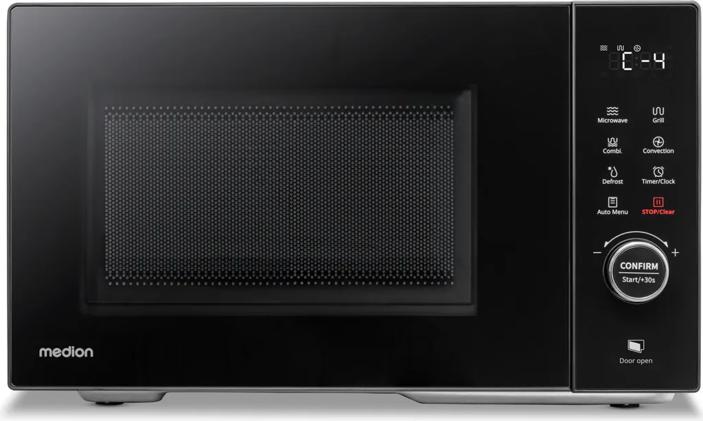 MEDION Microwave with Grill and Hot Air (23 Liters, 900 Watts, 1000 Watt Grill, 1680 Watt Hot Air Function, 11 Automatic Programs, 5 Power Levels, Defrost Function, Stainless Steel, MD12031) [MODEL 2025]