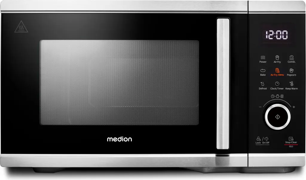 MEDION Microwave with Hot Air Fryer Function (25 Liters, 1,500 Watt Hot Air, 900 Watt Microwave, 9 Automatic Programs, Popcorn Button, Defrost Function, LED Display, MD11499)